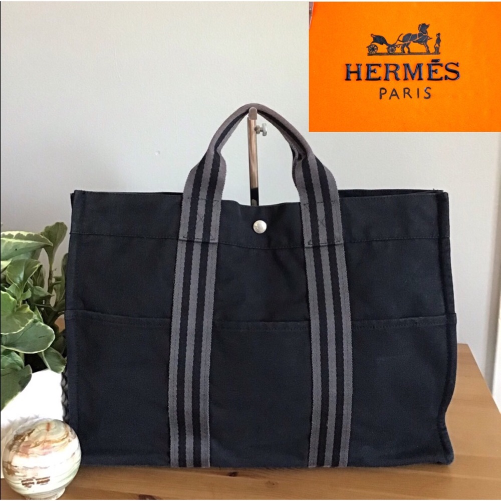 🛍Authentic Hermes Sac Fourre Canvas Tote Black